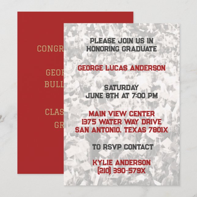 Red Gold Athlete Player Graduation Invitation  (Front/Back)