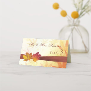 Red Gold Autumnal Leaves Wedding Place Card