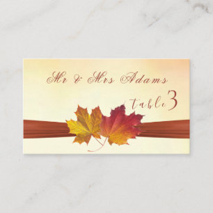 Red Gold Autumnal Leaves Wedding Place Card