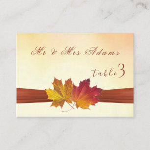Red Gold Autumnal Leaves Wedding Place Card