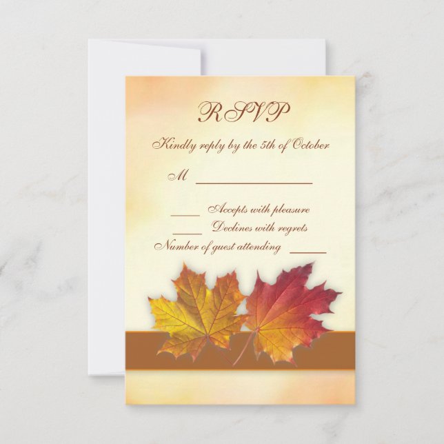 Red gold autumnal maple leaves RSVP Card (Front)