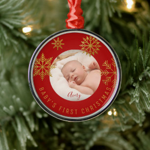 Red Gold Babys First Christmas Gift Ceramic Orname Metal Ornament