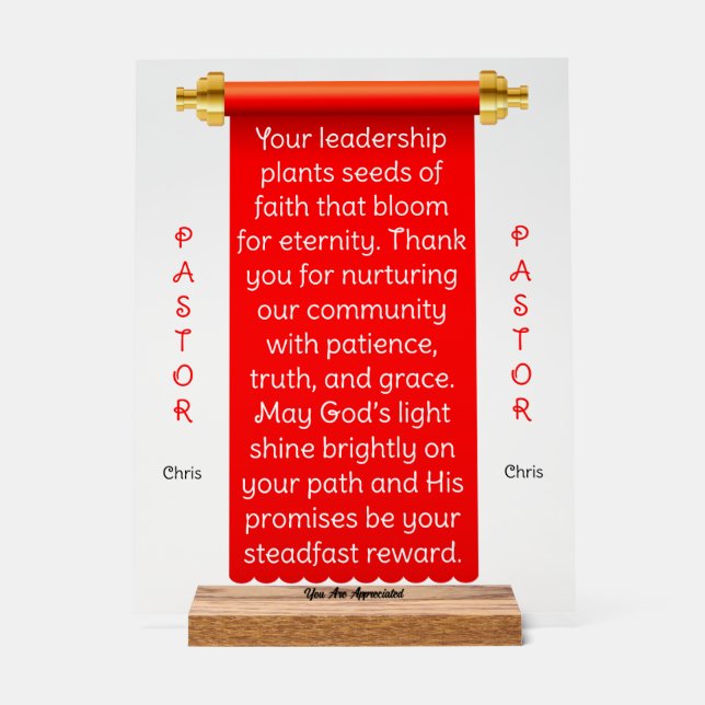 Red Gold Banner Pastor Appreciation Sign (Front)