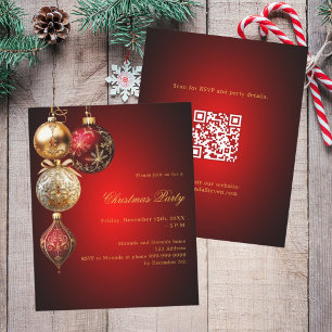 Red gold bauble QR code Christmas Party invitation