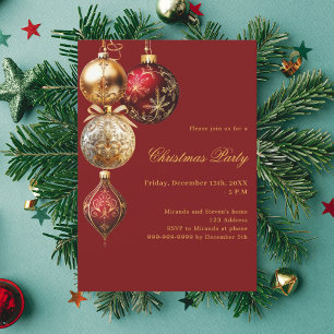 Red gold baubles Christmas Party Invitation