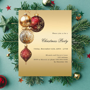 Red gold baubles Christmas Party invitation