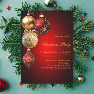 Red gold baubles Christmas Party Invitation