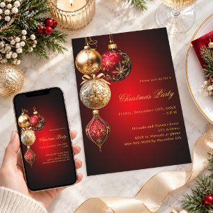Red gold baubles Christmas Party Invitation