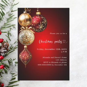 Red gold baubles Christmas Party Invitation