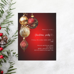 Red gold baubles Christmas Party invitation