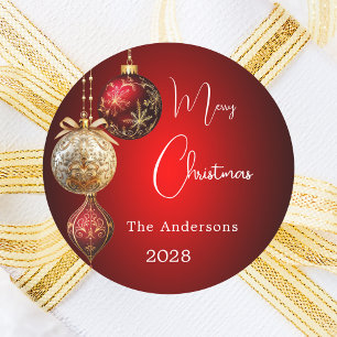 Red gold baubles decor classic Christmas Round Sticker