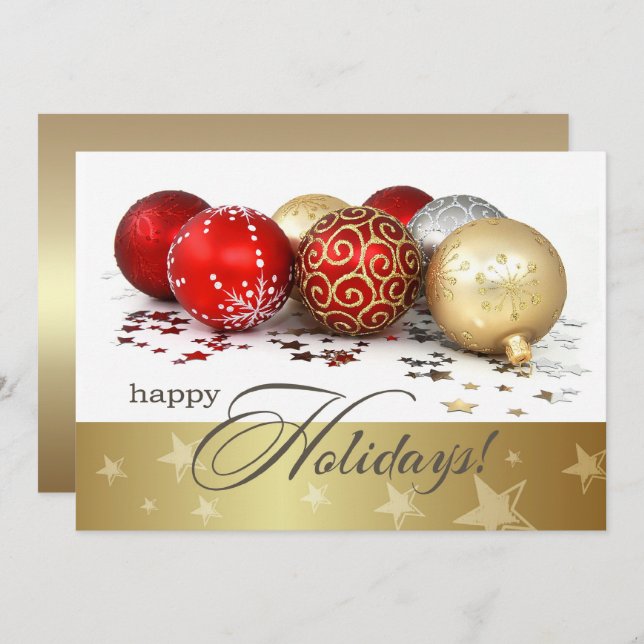 Red Gold Baubles Holiday Party Invitation (Front/Back)