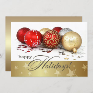 Red Gold Baubles Holiday Party Invitation