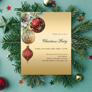 Red gold baubles pine Christmas Party invitation