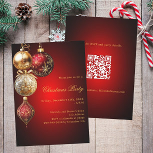 Red gold baubles QR code Christmas Party Invitation