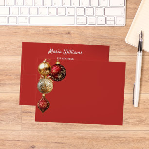 Red gold baubles return address Christmas Envelope