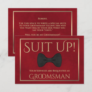 Red & Gold Be My Groomsman Fun Bow Tie Card
