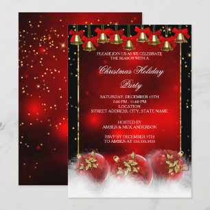 Red Gold Bells Baubles Christmas Holiday Party Invitation