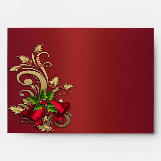 Red & Gold Bells Christmas Holiday Envelopes (Front)