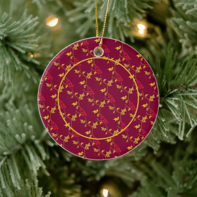 Red gold berries Christmas photo Ceramic Ornament (Tree)