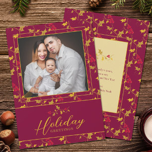 Red gold berries Christmas photo Holiday Card