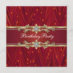 Red Gold Birthday Party Invitations