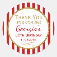 Red Gold Birthday Thank You For Coming Favour Tags