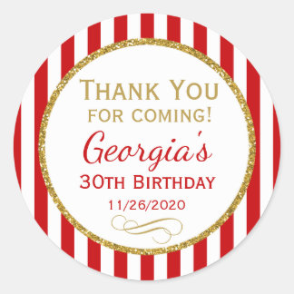 Red Gold Birthday Thank You For Coming Favour Tags