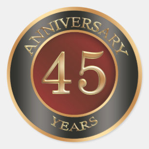Red, gold, black 45th Wedding Anniversary Sticker