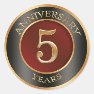 Red, gold, black 5th Wedding Anniversary Sticker