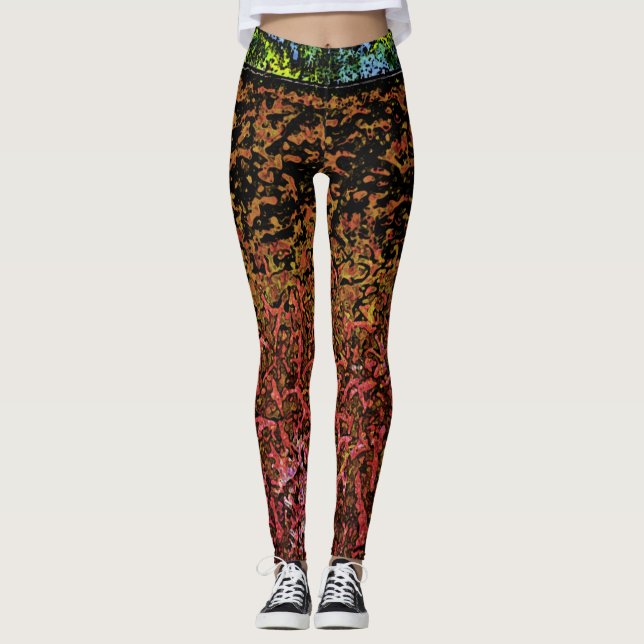 Red, Gold, Black Abstract Pattern Leggings (Front)