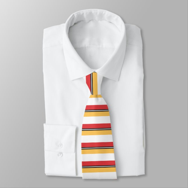 Red Gold Black and White Horizontally-Striped Tie (Tied)
