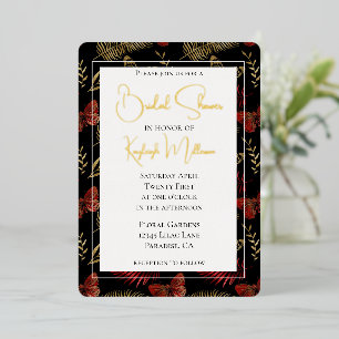 Red Gold Black Butterflies Leaves Bridal Shower