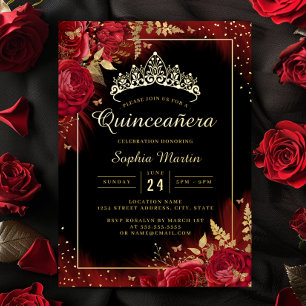 Red Gold Black Butterfly Floral Quinceanera