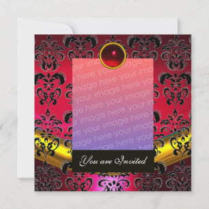 RED GOLD ,BLACK DAMASK PHOTO TEMPLATE MONOGRAM