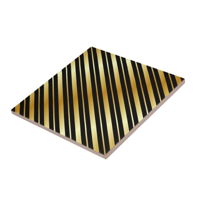 Red Gold Black Diagonal Stripes Tile (Side)