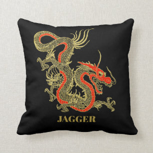 Red Gold Black Fantasy Chinese Dragon Cushion