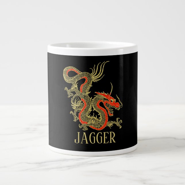 Red Gold Black Fantasy Chinese Dragon Large Coffee Mug (Front)