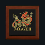 Red Gold Black Fantasy Chinese Dragon Monogram Gift Box<br><div class="desc">A fierce black Chinese dragon outlined in gold decorates this item. Red accents highlight the dragon's jaw,  head and spine. Your name is written in bold gold below.</div>