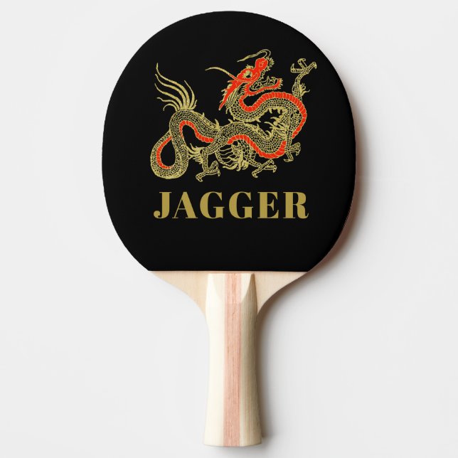 Red Gold Black Fantasy Chinese Dragon Monogram Ping Pong Paddle (Front)