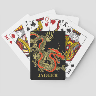 Red Gold Black Fantasy Chinese Dragon Playing Cards
