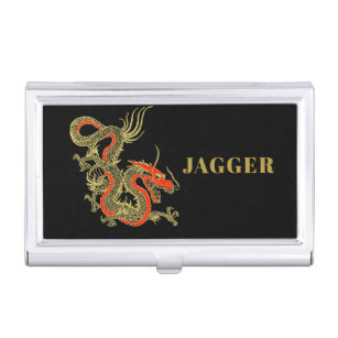 Red Gold Black Fantasy Chinese Dragon Silver Finis Business Card Holder