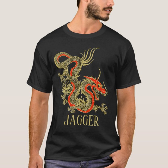 Red Gold Black Fantasy Chinese Dragon T-Shirt (Front)