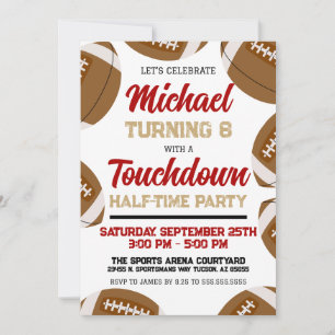 Red Gold Black Football Halftime Birthday Party Invitation
