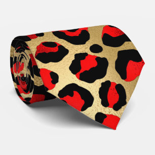 Red gold black leopard print animal skin elegant tie