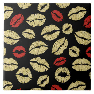 Red Gold Black Lips Kiss Ceramic Tile