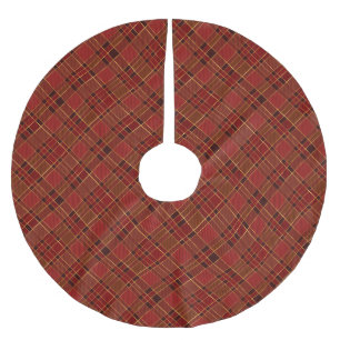 Red Gold Black Watercolor Christmas Plaid Pattern  Brushed Polyester Tree Skirt