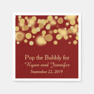 Red Gold Bokeh Personalised Wedding Napkins