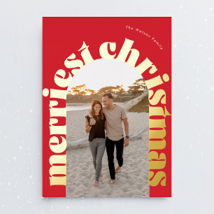 red & gold bold typography oval photo christmas foil holiday card