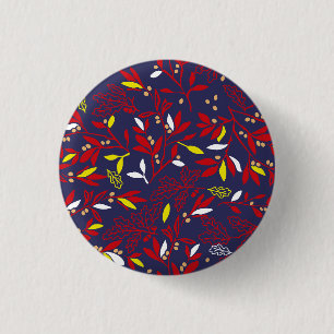 Red Gold Botanical Autumn Leaves 3 Cm Round Badge